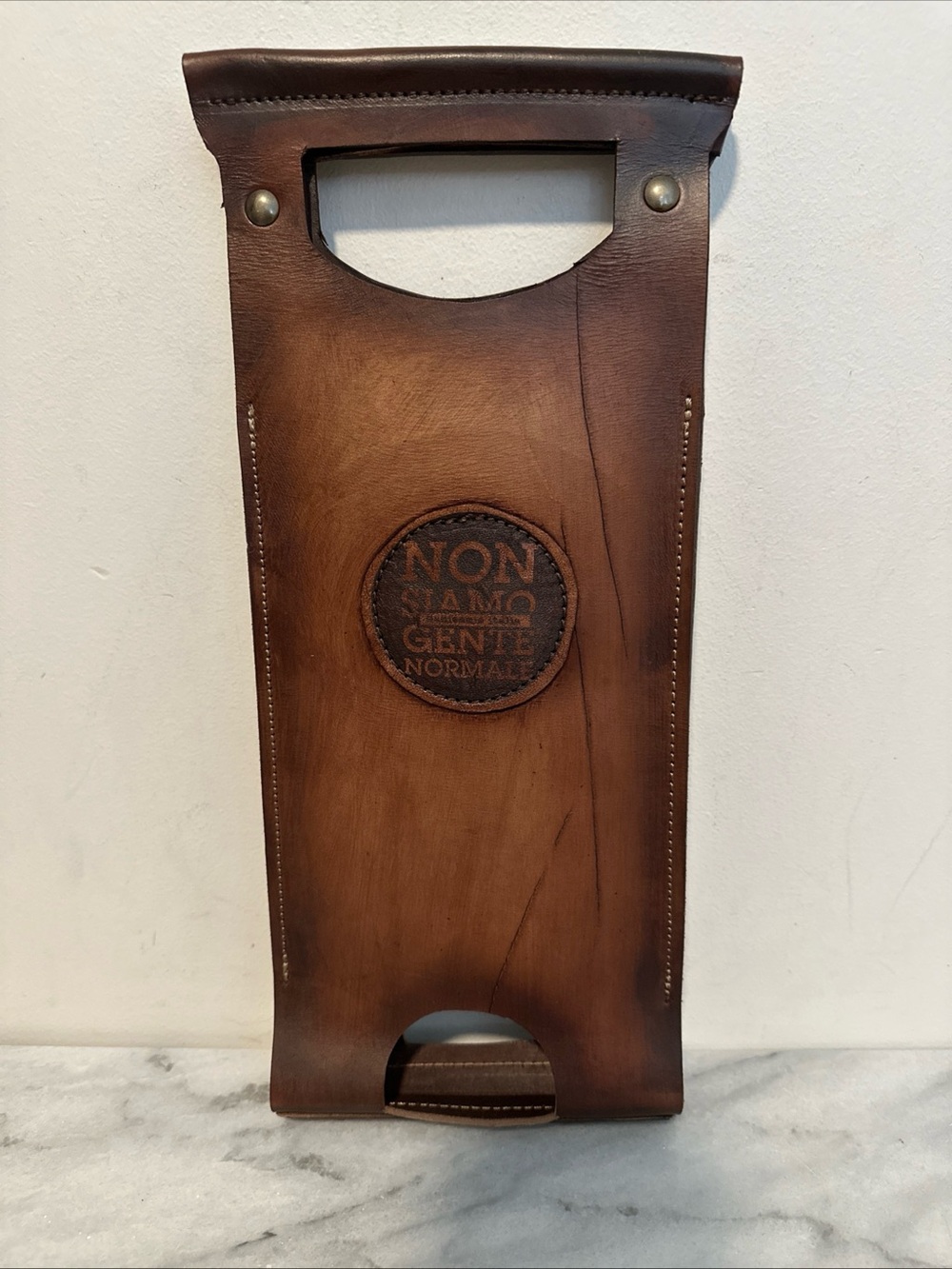 Manicomio Italia Leather Wine Bottle Carrier Non Siamo Gente Normale Tuscany